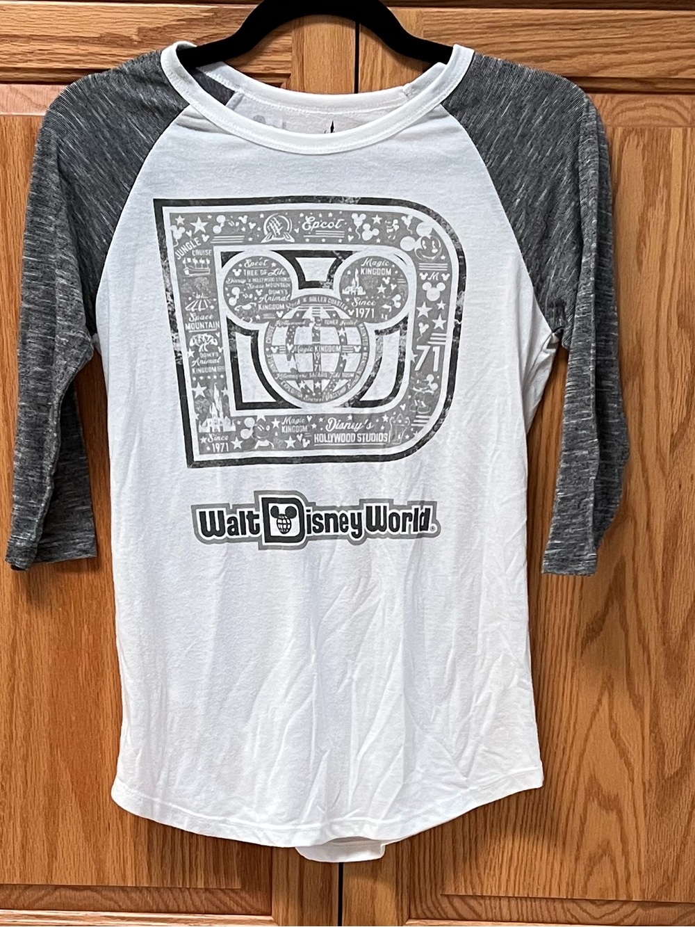Disney White and Gray Raglan Walt Disney World Tee, GUC, Size S